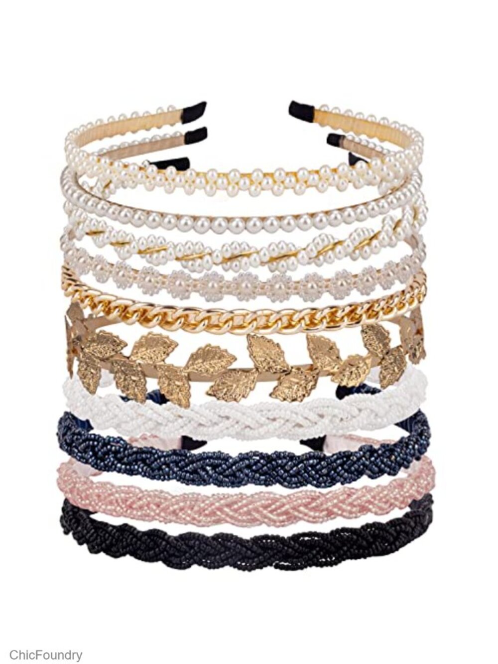 10 Pack Pearl Beaded Headbands No Slip Metal Hair Accessories for Women